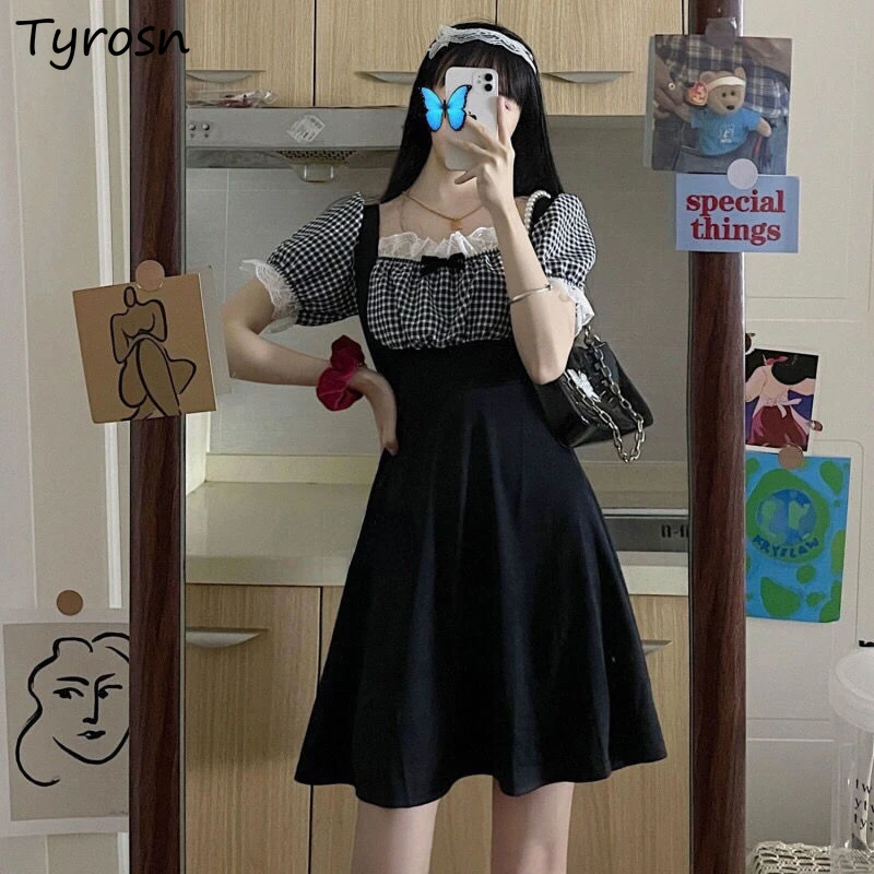 

Dresses Women Patchwork Fashion Design All-match Simple Lovely Japanese Style Colleges Daily Streetwear Retro Summer Cozy Casual