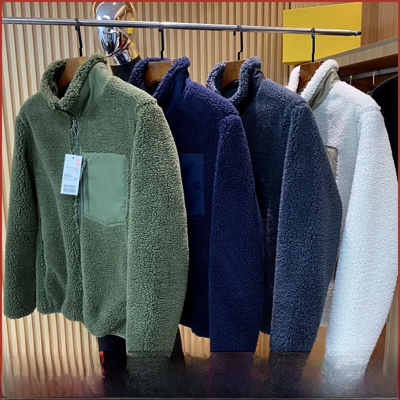 

Men's Fce Jaet Autumn Winter New Sle Windproof Lamb Velvet Coat Couple Cotton Clothes Trendy Long Sve Zipper Outerwear