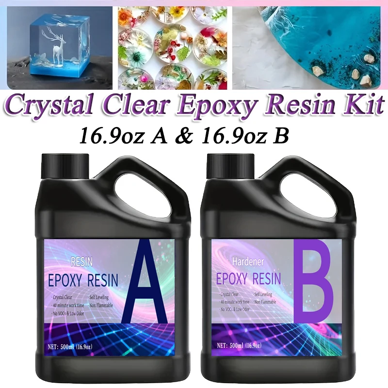 

16.9oz A & 16.9oz B Crystal Clear Epoxy Resin Kit No Bubbles Transparent And Smooth Surface After Curing Jewelry Art Supplies