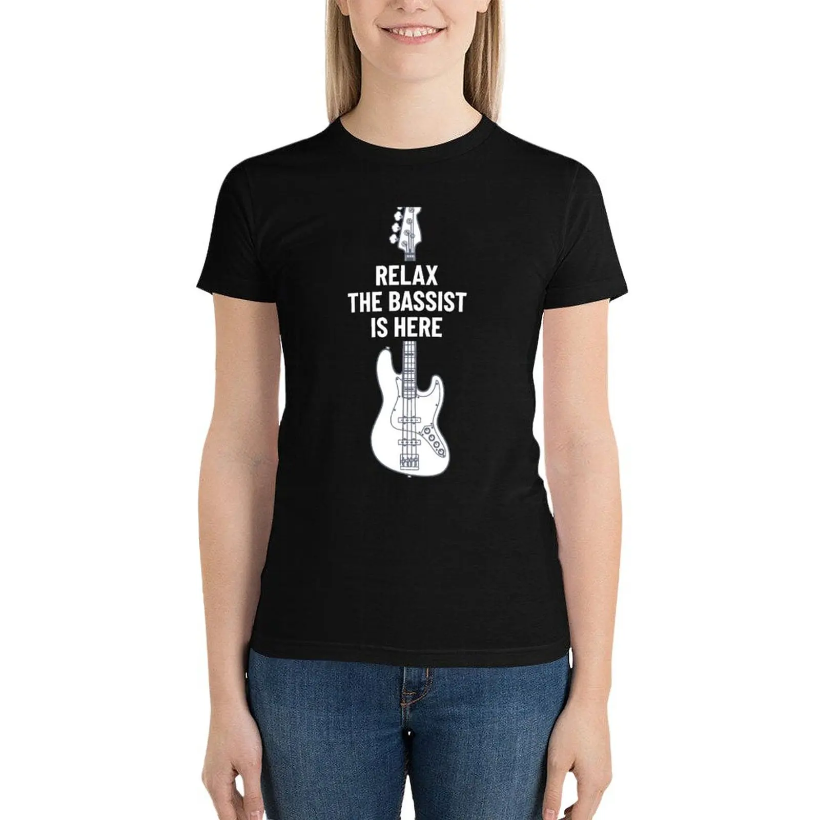 

Relax The Bassist Is Here Bass Guitar T-Shirt anime clothes Female clothing aesthetic clothes t shirts for Womens