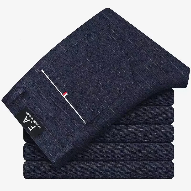 Classic Style Men\'s Casual Pants Fashion Striped Plaid Business Straight Slim Casual Pants Black Blue Gray Brand Men Trousers