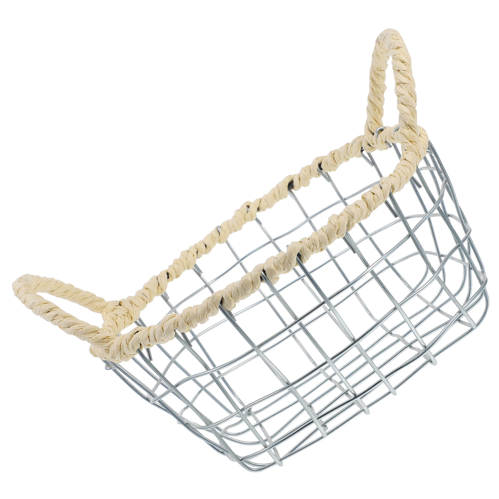 

Small Size Double Handles Iron Woven Basket for Bread Snacks Fruits Kitchen Office Countertop Storage Container Hollow Fruit