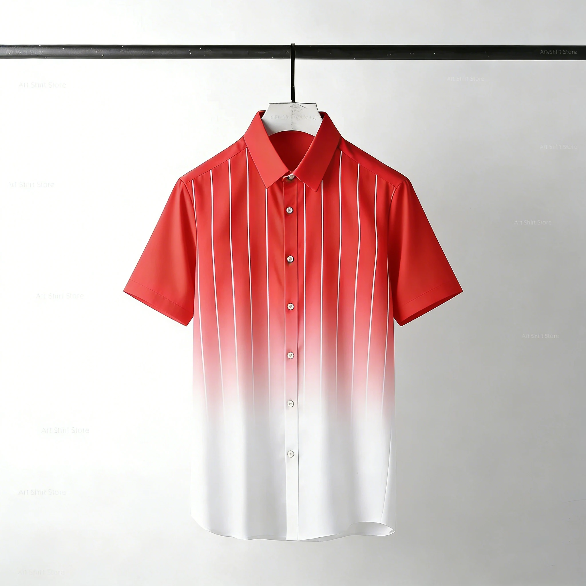 Popular New Style On The street, Hot sale, Gradient Striped Casual Fashion men's short-sleeved shirt, Multiple Colors Available