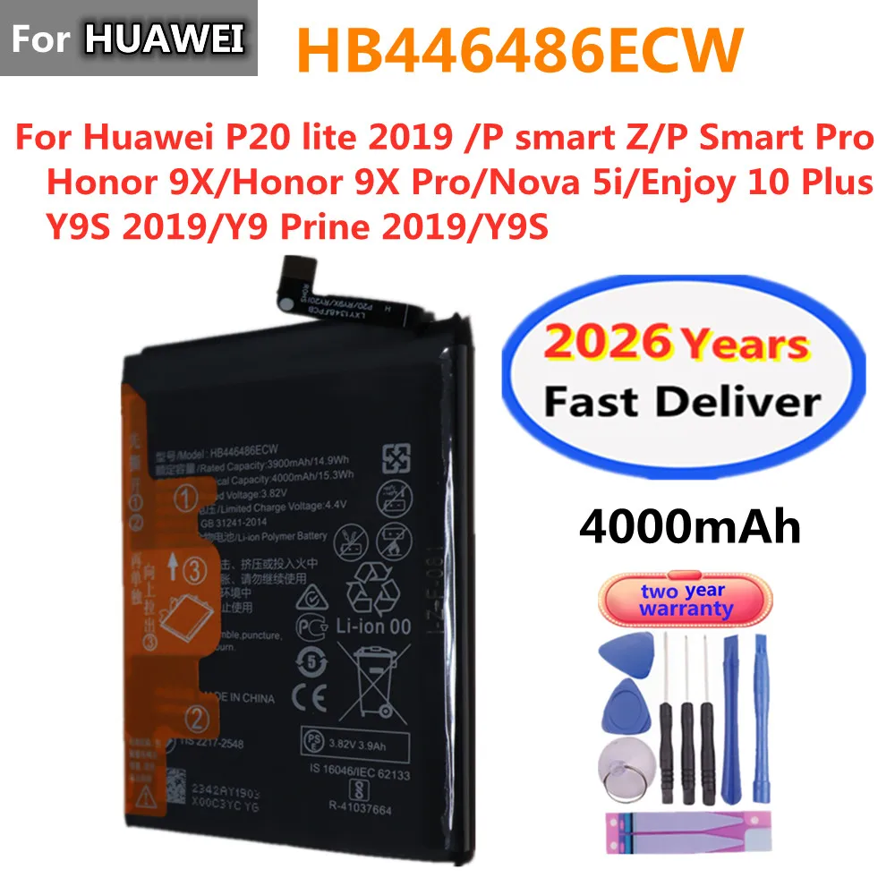 Batería de teléfono HB446486ECW para Huawei Y9 Prime, Y9S, P20 lite 2019, P Smart Z Pro, Y9S, Nova 5i, Honor 9X Pro, Enjoy 10 Plus
