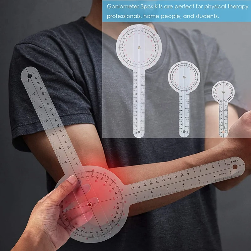 GTBL 6-Piece Goniometer 6/8/12 Inch Occupational Therapy Protractor Tool Measuring Angle Ruler 360 Degree Universal