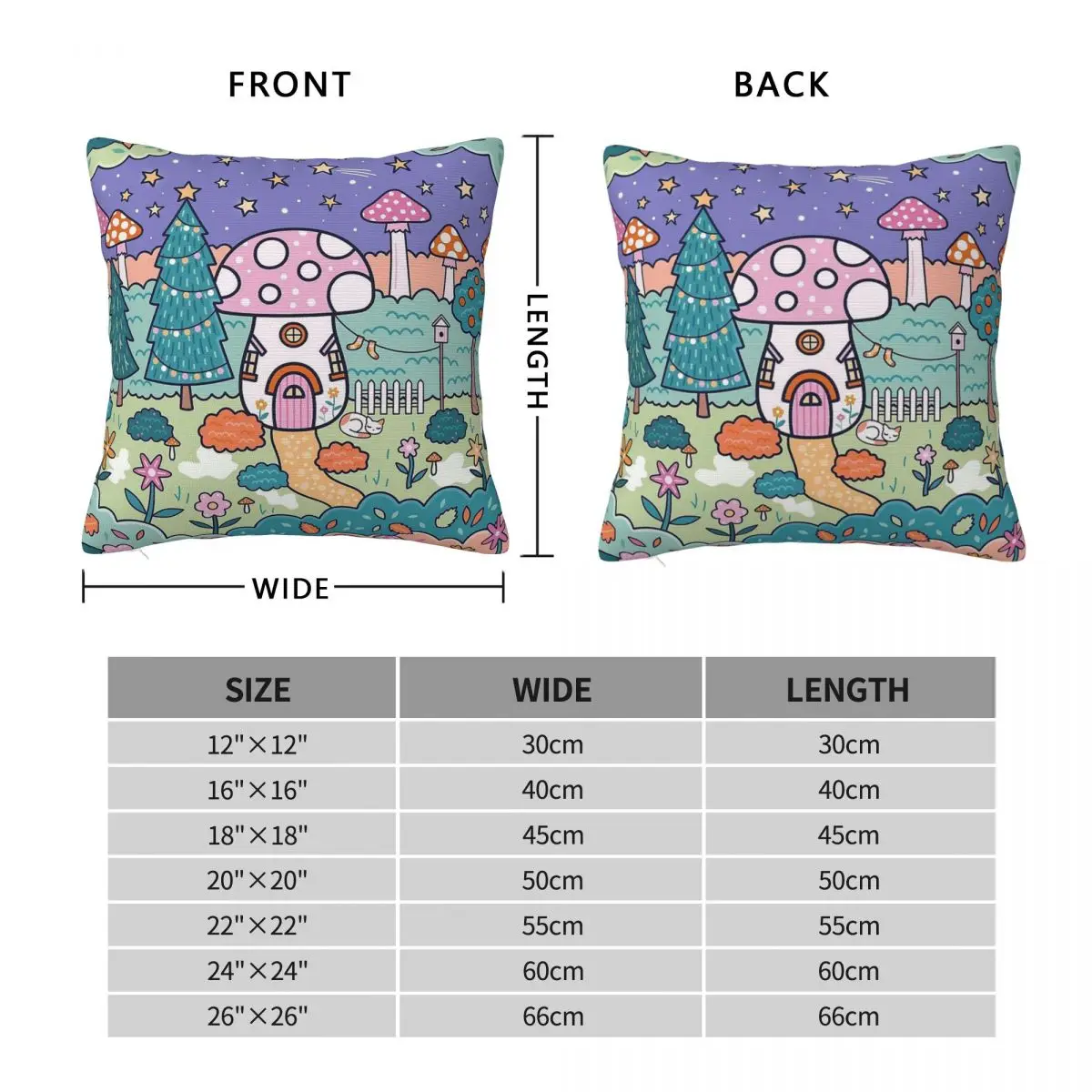 Mushroom Cottage Square Pillowcase Polyester Linen Velvet Printed Zip Decorative Throw Pillow Case Home Cushion Cover 45x45