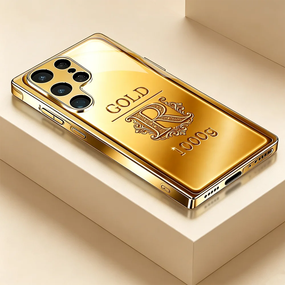 High end gold brick letter R Phone case Glass TPU phone case for Samsung Galaxy S26/S25/S24/S23/S22/S21 FE Ultra Plus Shockproof