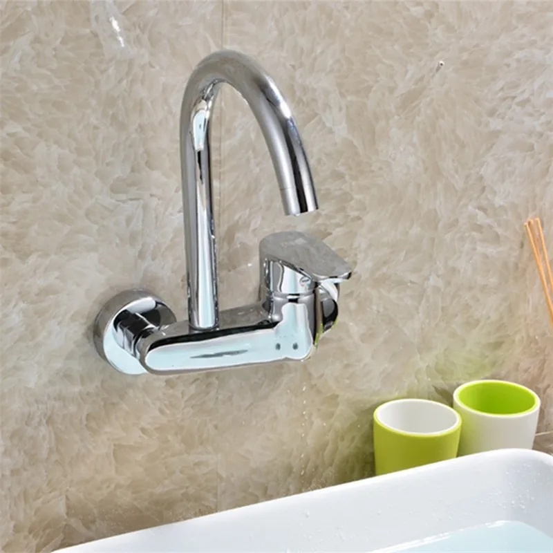 

Into The Wall Faucet Brass Kitchen Faucet Wash Basin Sink Balcony Laundry Basin Hot and Cold Dish Basin Faucet