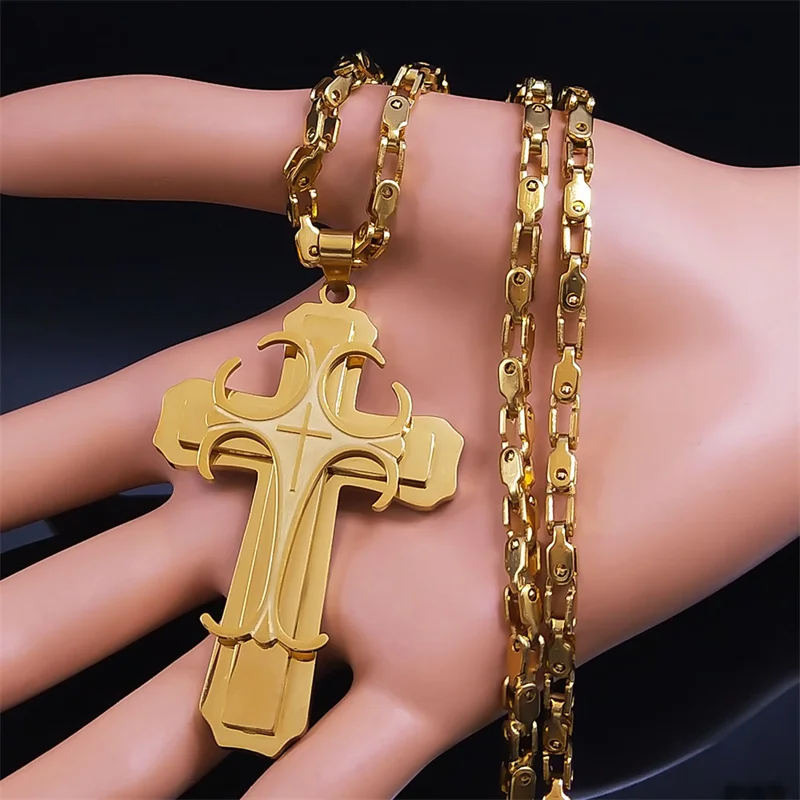 Big Cross Jesus Necklace for Man Stainless Steel Gold Color Christ God Chain Necklaces Christmas Gift Jewelry collar hombre