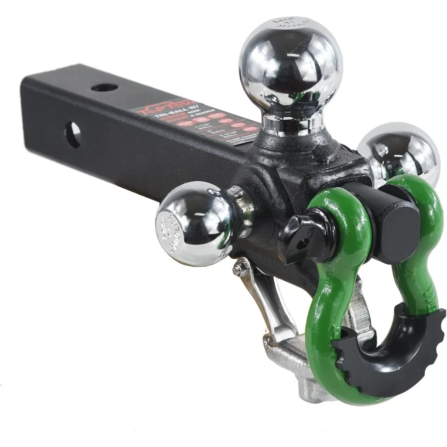 

Trailer Hitch with Grey Recovery Shackle Ball Hitch Mount featuring Chrome Triple Tow Ball on 2inch Shank MultiFit Design for 2