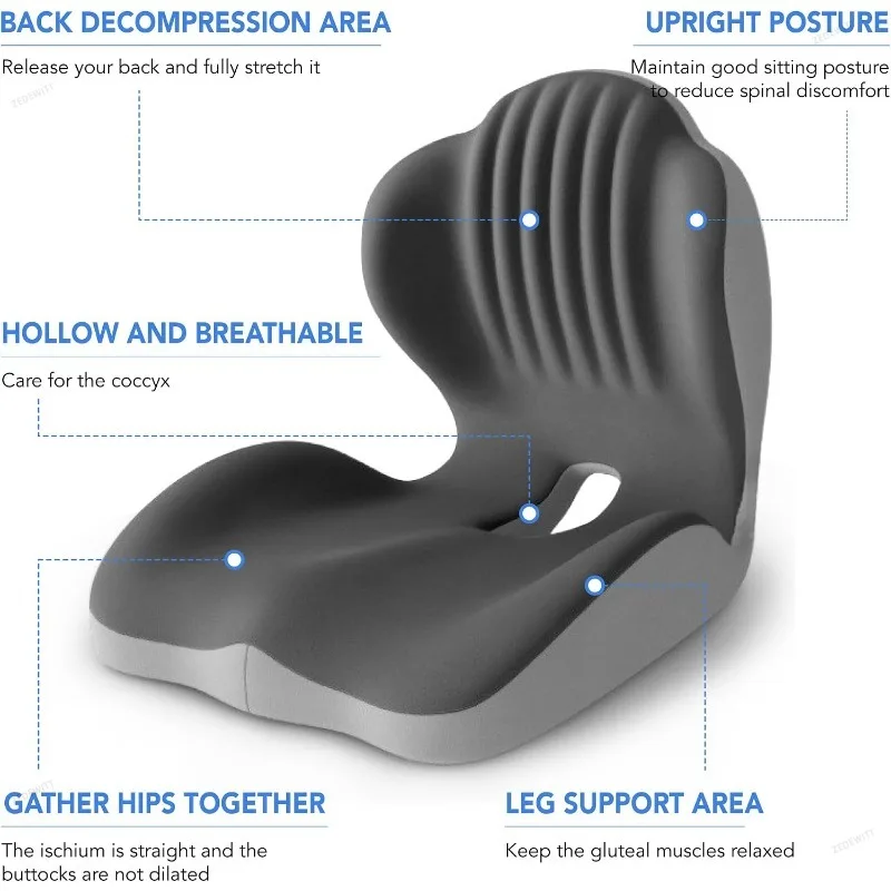 Tailbone Sciatica Relief Memory Foam Seat Cushion Ergonomic Lumbar Support Pad Pillow for Office Chair Car Seating Needs