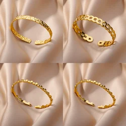 Gold Plated Bangle Bracelet for Women Open Adjustable Stainless Steel Cuff Bracelets Vintage Jewelry free shipping item pulseras
