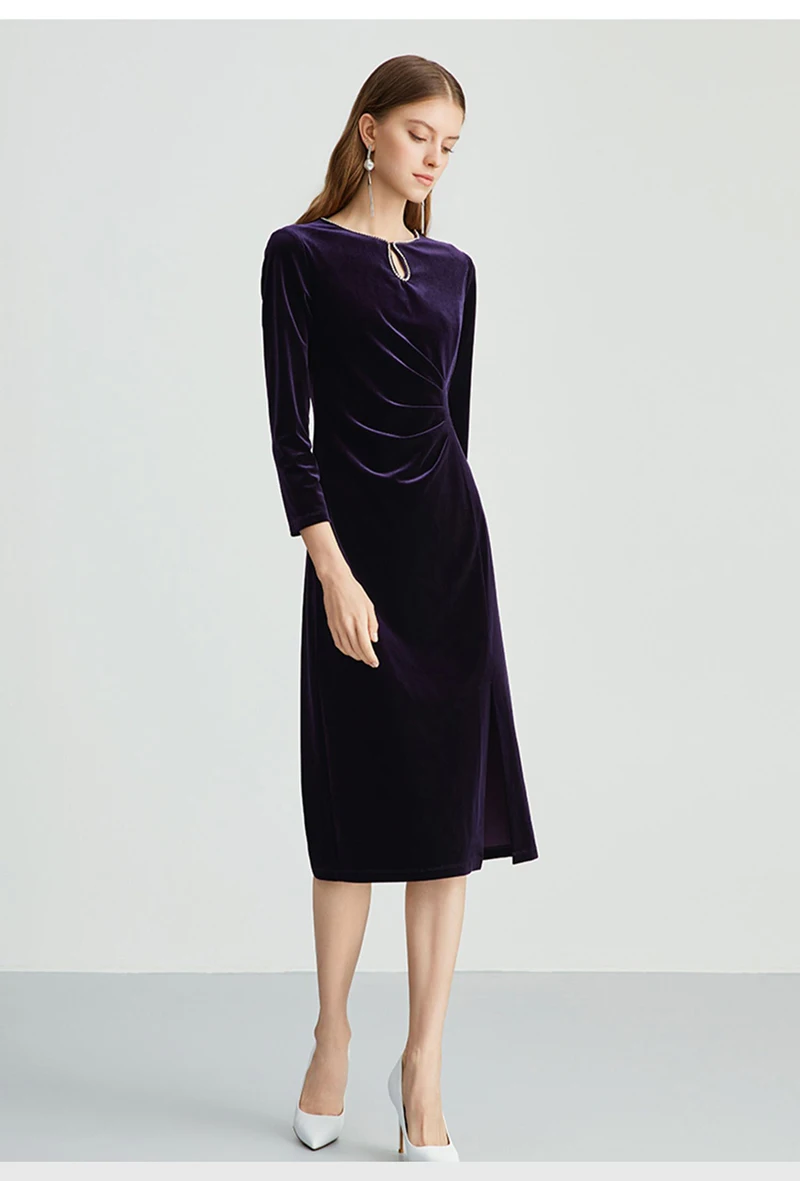 Vestido de mujer de terciopelo de seda natural pura, ropa de mujer de moda elegante y lujosa para ocasiones informales de negocios, suave y suave.