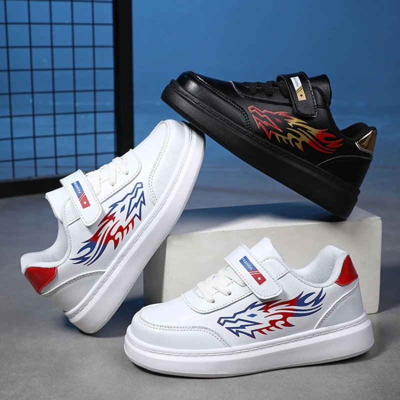 

Осенняя детская обувь, спортивная обувь для мальчиков, черно-белая водонепроницаемая детская обувь из искусственной кожи, обувь для скейтборда, модная повседневная обувь