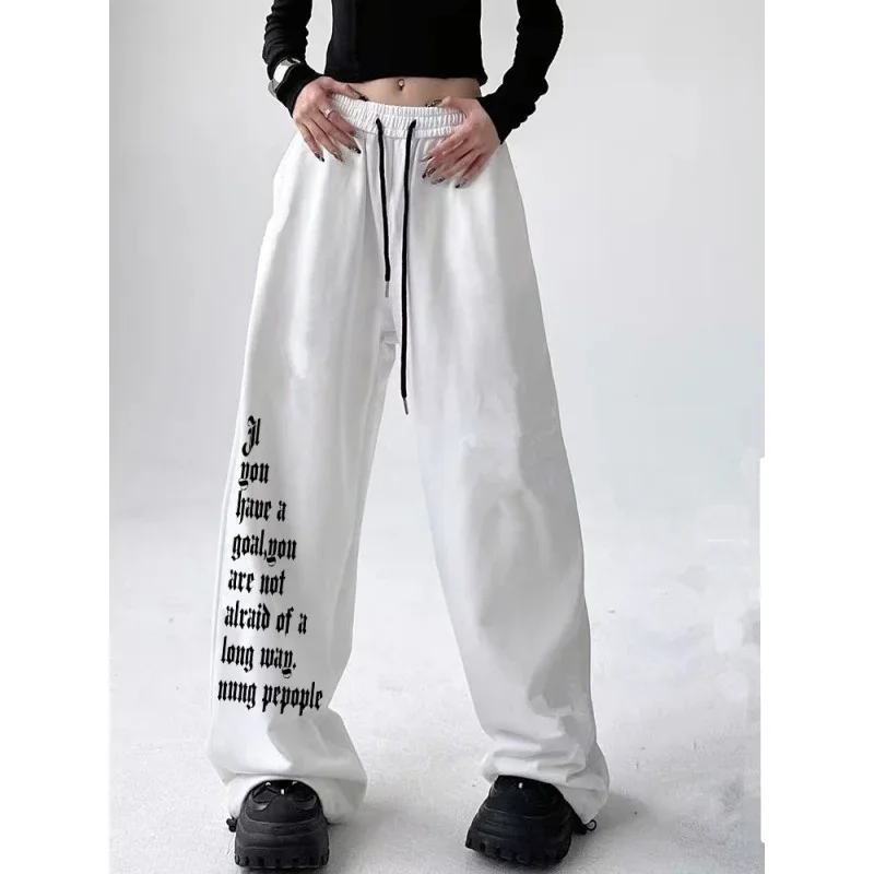 Street Hip-hop Letter Print Pants for Women Korean All-match Drawstring Design Long Trousers 2026 Summer Trendy Women's Pants