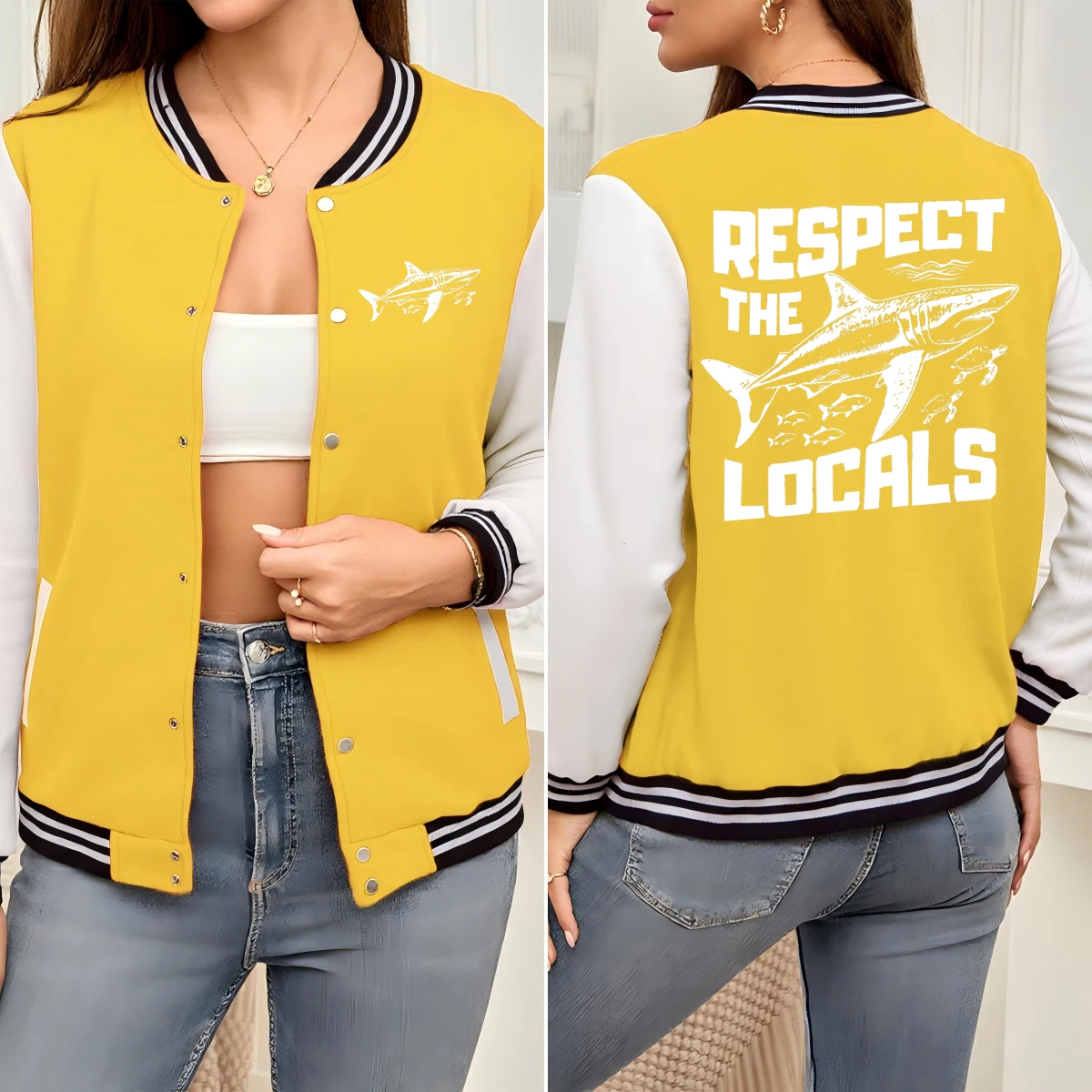 

Женская бейсбольная форма с принтом «Поважайте локалы», красочная свободная уличная одежда, американская куртка, хлопковая осенняя женская одежда