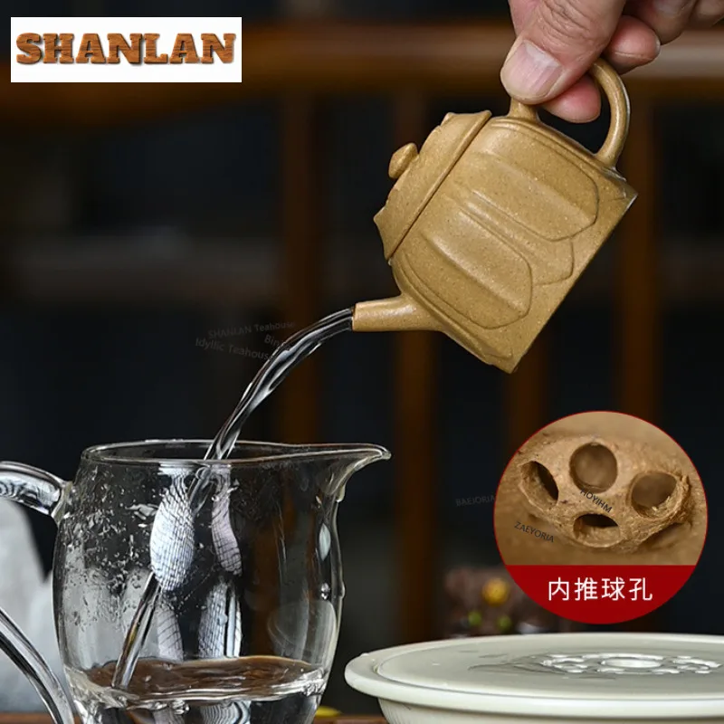 130ml Elegant Yixing Purple Clay Teapots Handmade Bright Mirror Pot Raw Ore Section Mud Kettle Chinese Zisha Tea Set Ornaments
