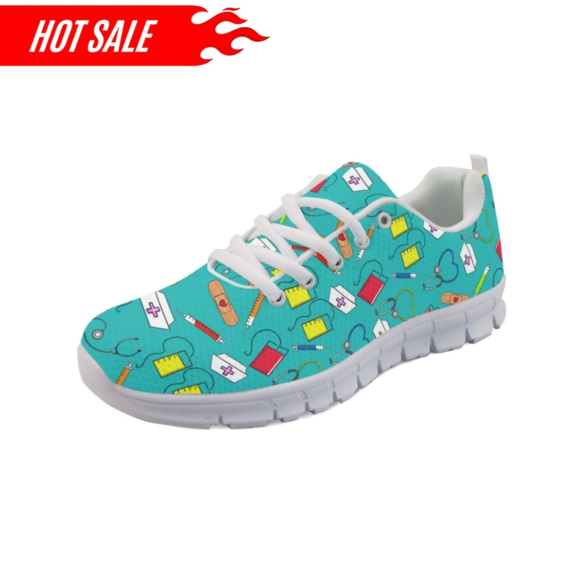 2023 New Style Women Lace up Sneakers Nursing Shoes Medical Tool Design Flat Shoes for Ladies Nurse Footwear Zapatos