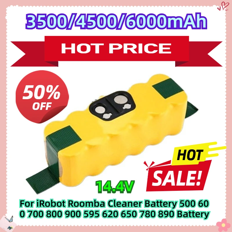 

For iRobot Roomba Cleaner Battery 500 600 700 800 900 595 620 650 780 890 Battery 14.4V 6000mAh