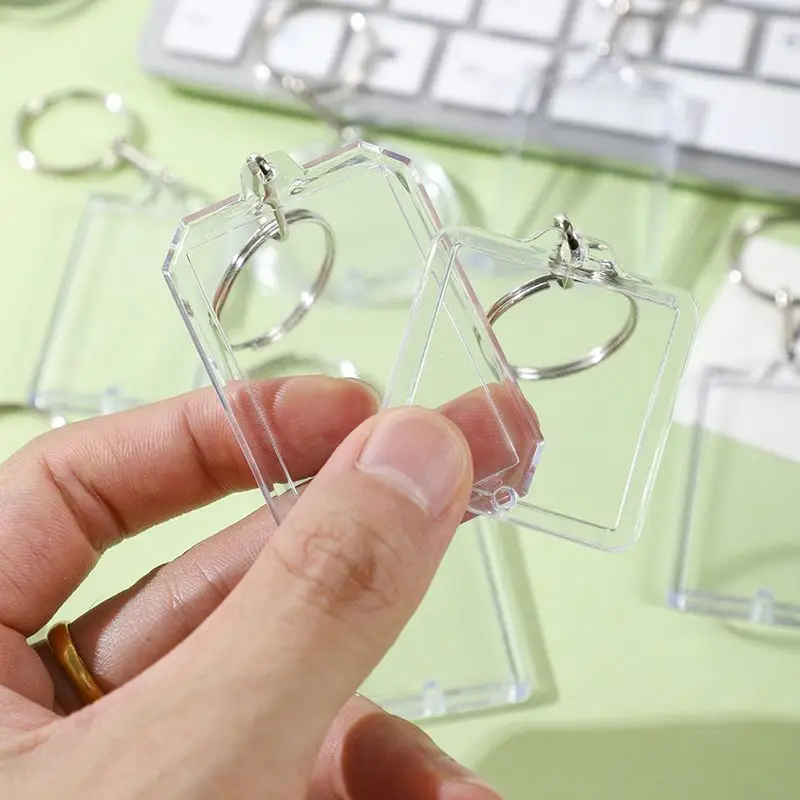 5PCS Clear Acrylic Photo Frame Keychain Blank Photo Frame Pendant Insert Key Ring Double Sided Photo DIY Material Couple Gift