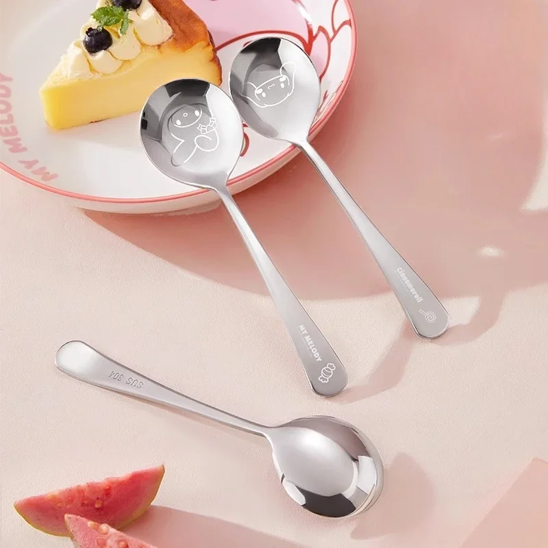 

Sanrio Hello Kitty Stainless Steel Spoon Cute Cartoon Melody Household Food Grade Stainless Steel Long Handle Round Rice Spoon