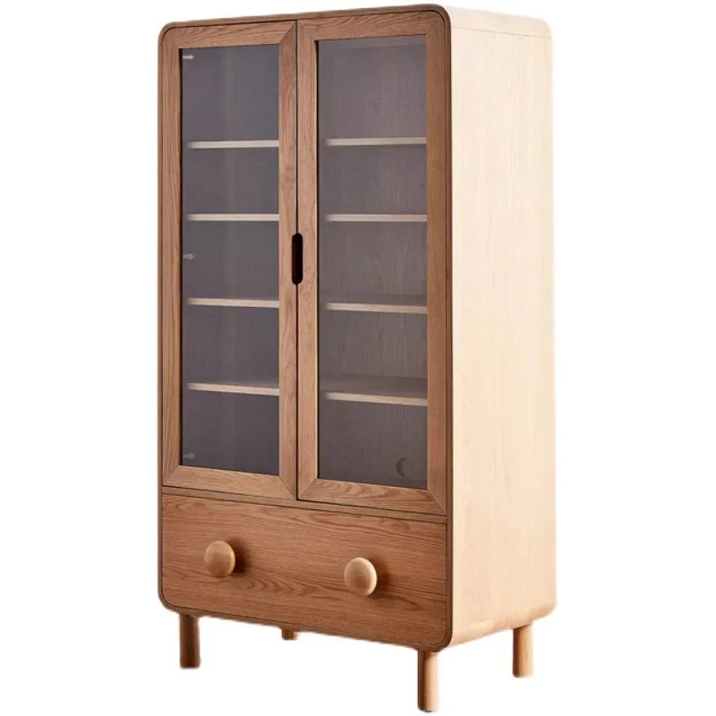 

Nordic log color bookcase Modern simple drawer display case Glass decorative cabinet Children's room side cabinet Locker
