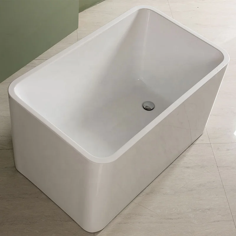 Modern Contemporary Small Rectangle Acrylic Freestanding Soaking Bathtub Factory Direct With Drain & Overflow For Bathroom Use