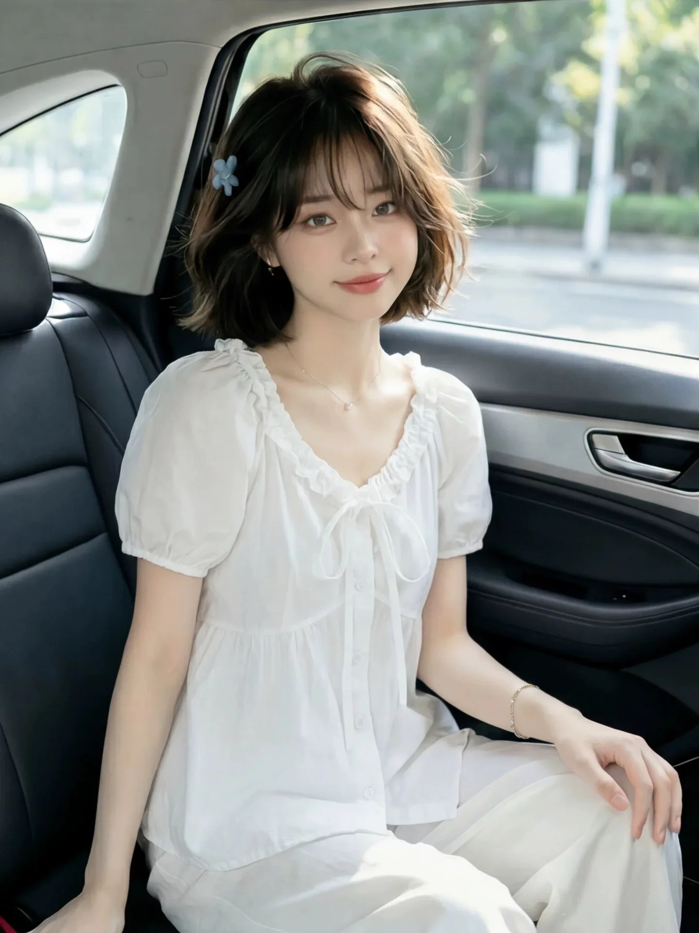 

Sweet Style Knot Bow Tie Bubble Sleeve Shirt Women Summer Loose Simple High-End Bubble Sleeve Top Korean Version