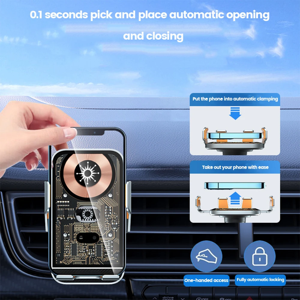 

Creative and transparent design of car mounted wireless charging bracket with automatic sensing