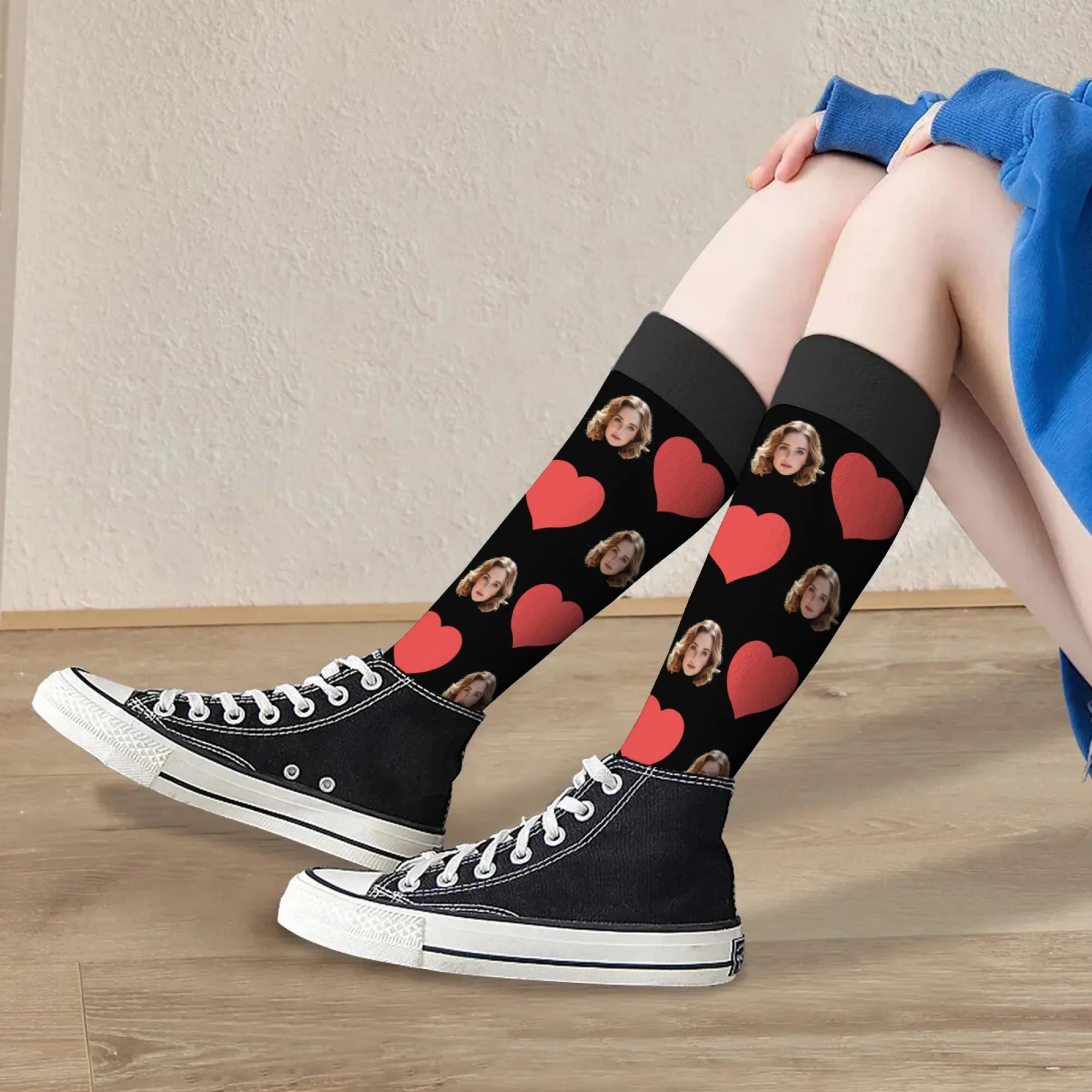 1 pair of DIY personalized custom face photo socks novelty portrait print fun stockings happy birthday festival anniversary gift view 6