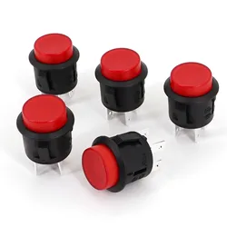 5Pcs PB09A 4-Pin Red 220V Indicator 16A ON-OFF DPST Round Push Button Switch