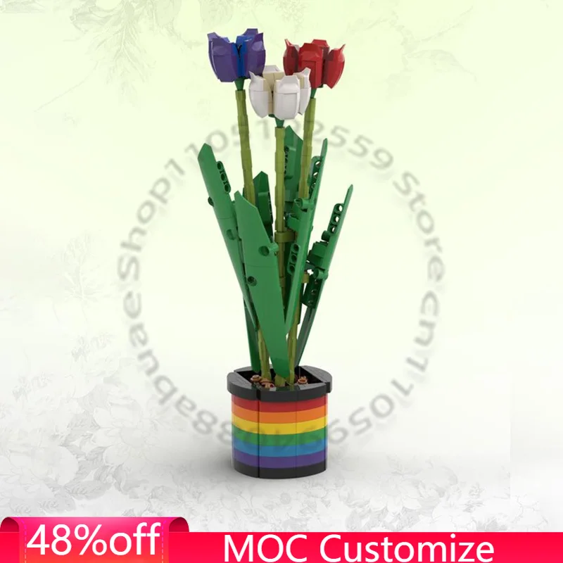 444 PCS Romantic Garden Tulips MOC Customize Modular Building Block Creative Design Kids Educational DIY Boys Toy Christmas Gift