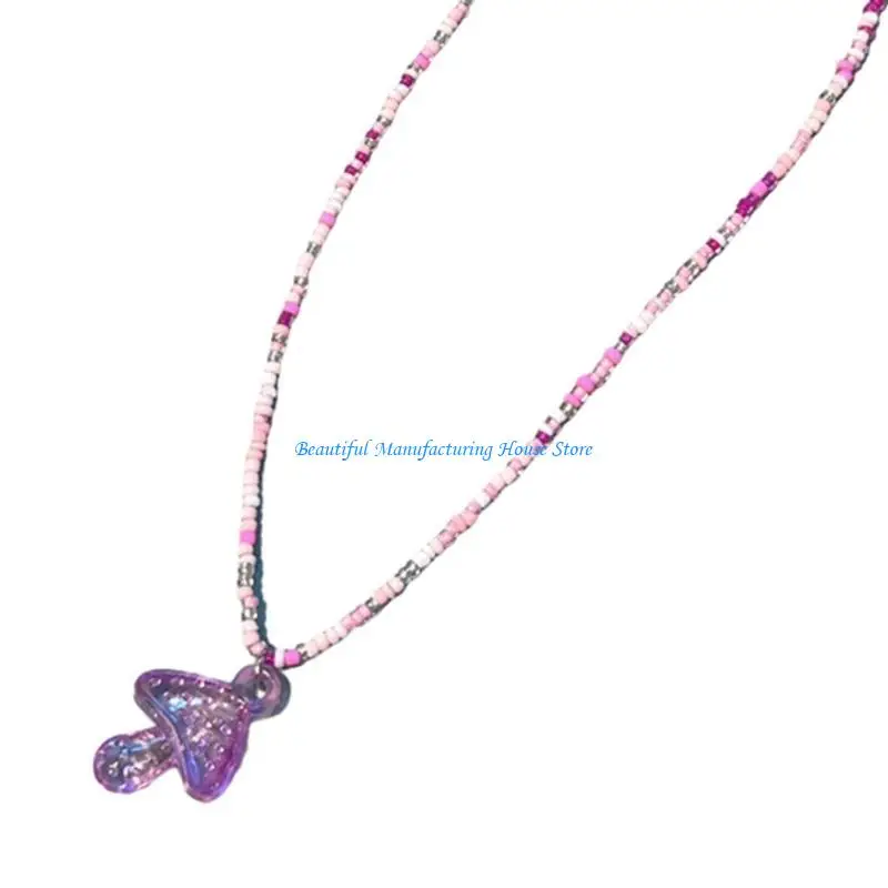 

E56A Colored Seed Bead Short Mushroom Necklace Summer Rice Bead Necklace Jewelry