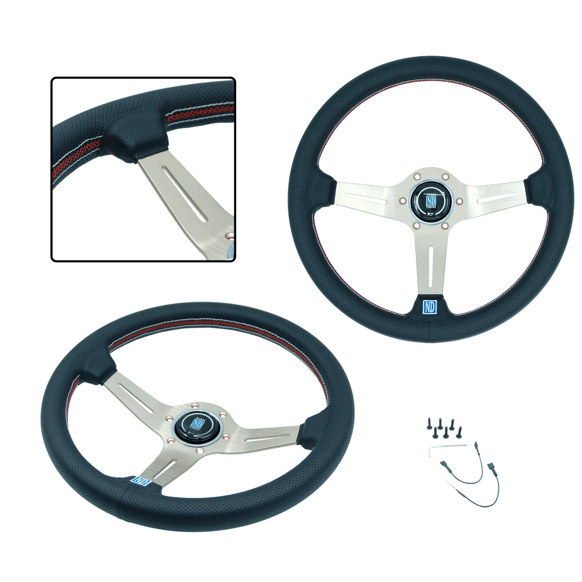 

ND 14 inch 350MM genuine leather straight frame modified racing game steering wheel 13149