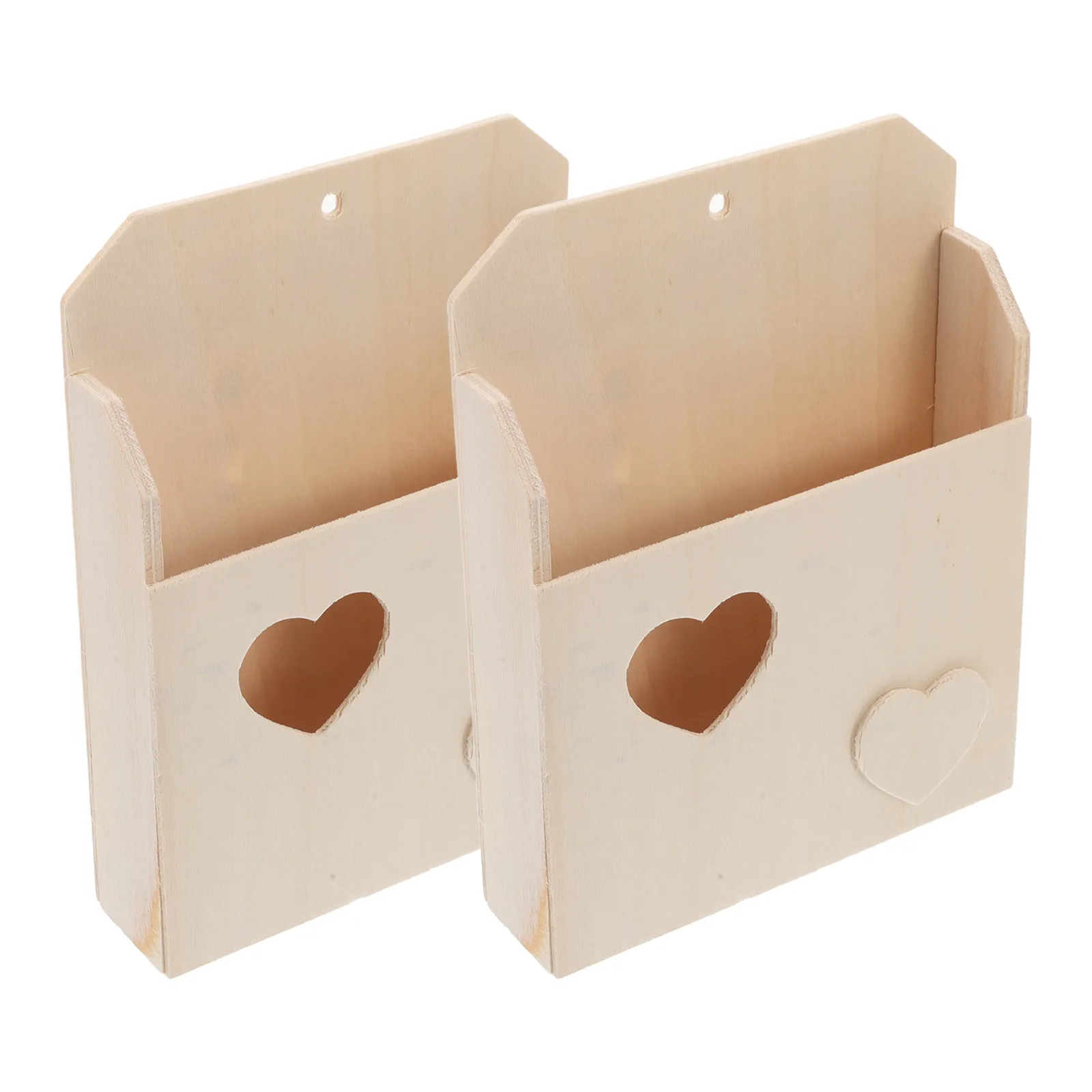 2Pcs Love Envelope Box Wooden Mailbox DIY Craft Storage Box Cartoon Photo Keepsake Classroom Organizer Mailbox