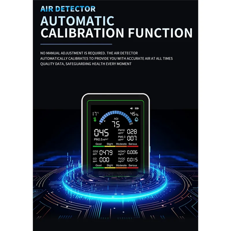 B04C-10 في 1 مراقبة جودة الهواء الداخلي C02 درجة الحرارة والرطوبة HCHO TVOC PM2.5 PM10 CO Aql متر مراقب الفورمالديهايد