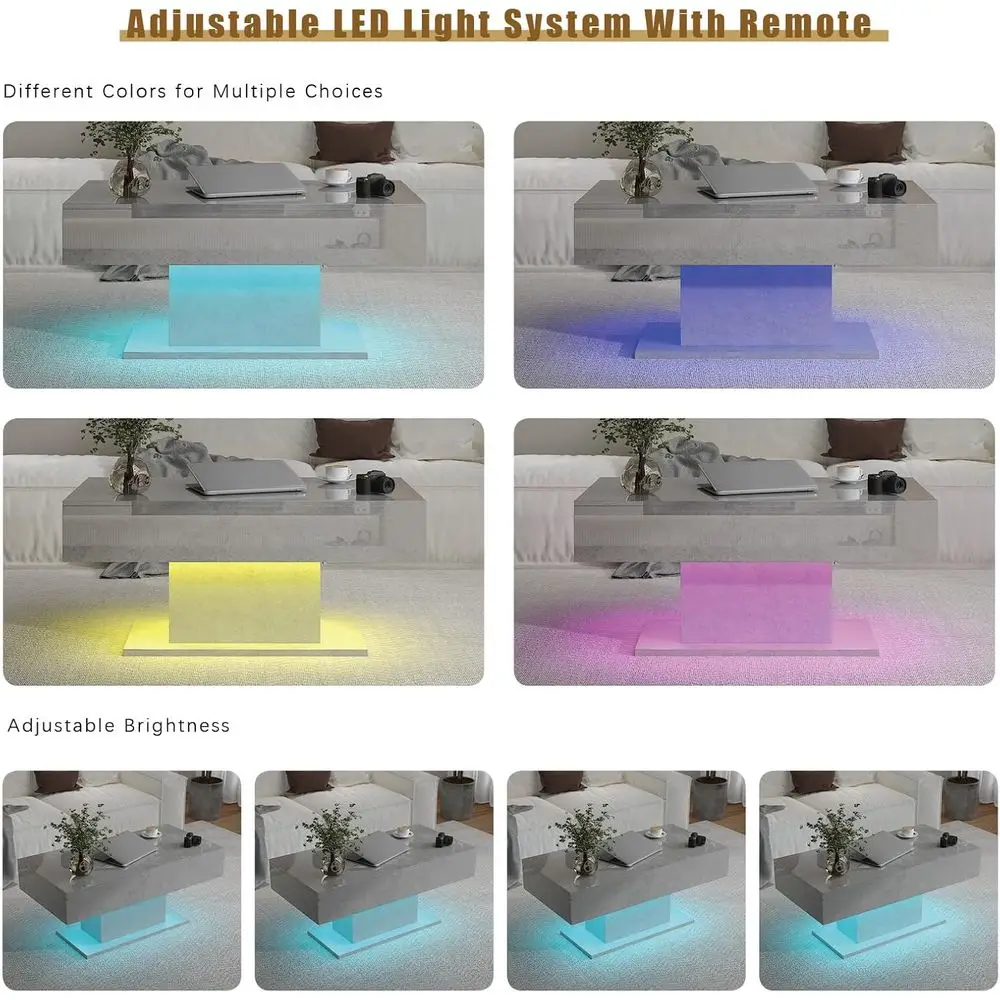 Modern Rectangular High Gloss Coffee Table with 2 Drawers for Living Room and Dining Area