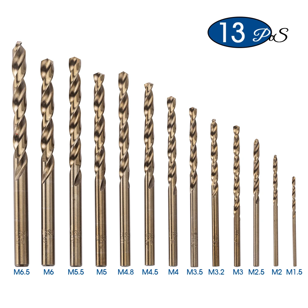 13pcs/set M35 cobalt twist drill bit set 1.5mm 3.2mm 3.5mm hss drill bit kit for stainless steel metal plastic wood drill bit