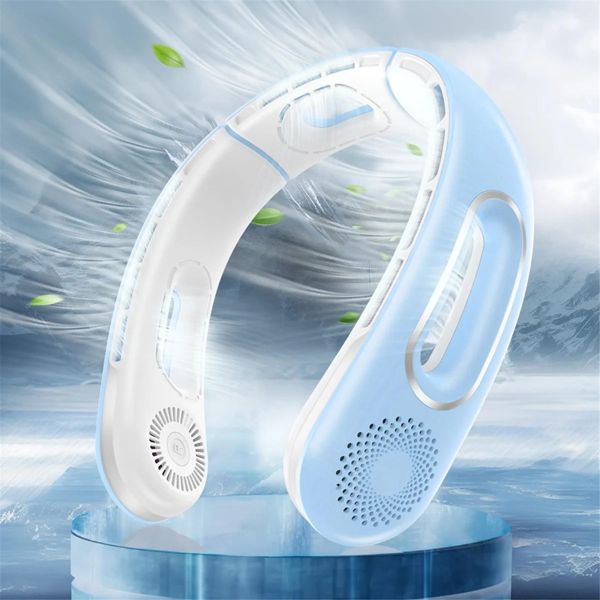 พัดลมคอแบบไร้ใบพัดพกพาชาร์จได้พัดลมคอระบายความร้อน360 ° สำหรับการเดินทางกลางแจ้งสีฟ้า