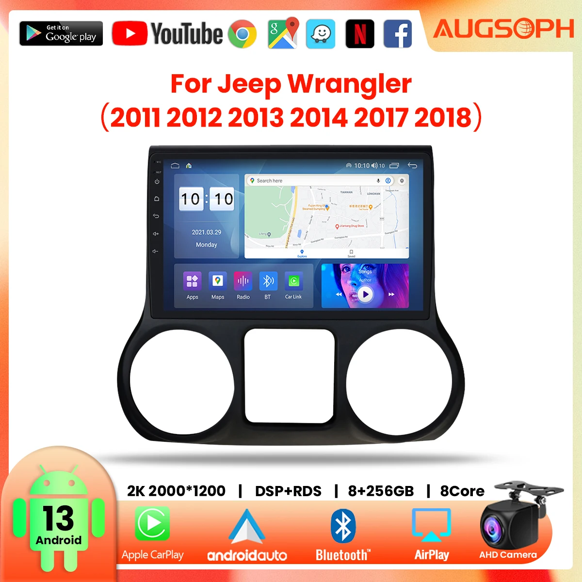 

Автомобильный радиоприемник Android 13 для Jeep Wrangler 2011-2018, 10-дюймовый 2K мультимедийный плеер с 4G Car Carplay и 2Din GPS-навигацией.