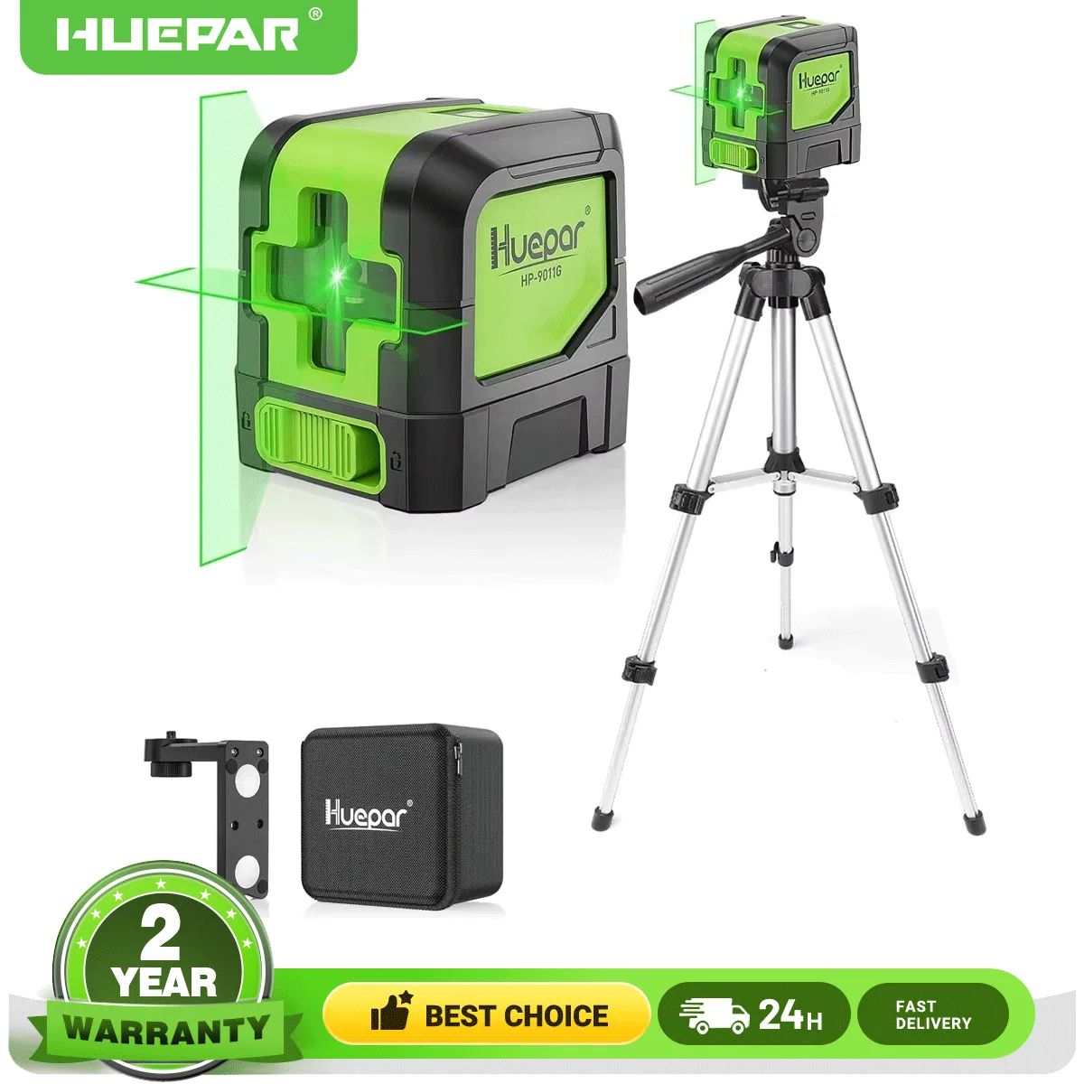 

Huepar 2 Lines Osram Laser Level with 0.65M Tripod Self-Leveling Green Beam Horizontal & Vertical Cross Line for Home Renovation