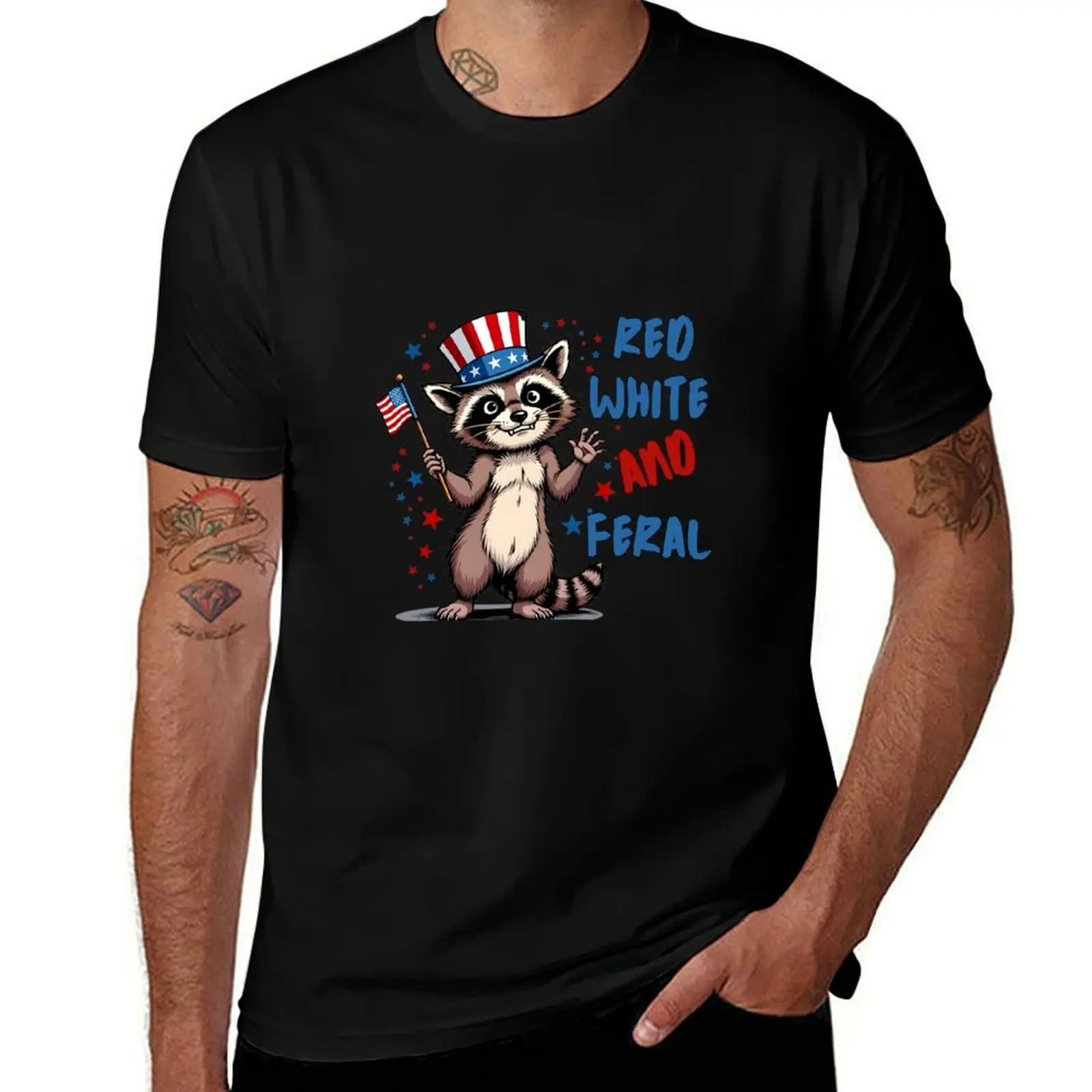 

Raccoon 4th of July Design T-Shirt summer tops man t shirt blue archive cotton graphic tees t shirt men