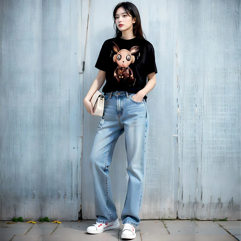 Chun yu yin jia Fashion High Street Designer klasyczny wzór drukowany T-shirt z krótkim rękawem dla kobiet tee