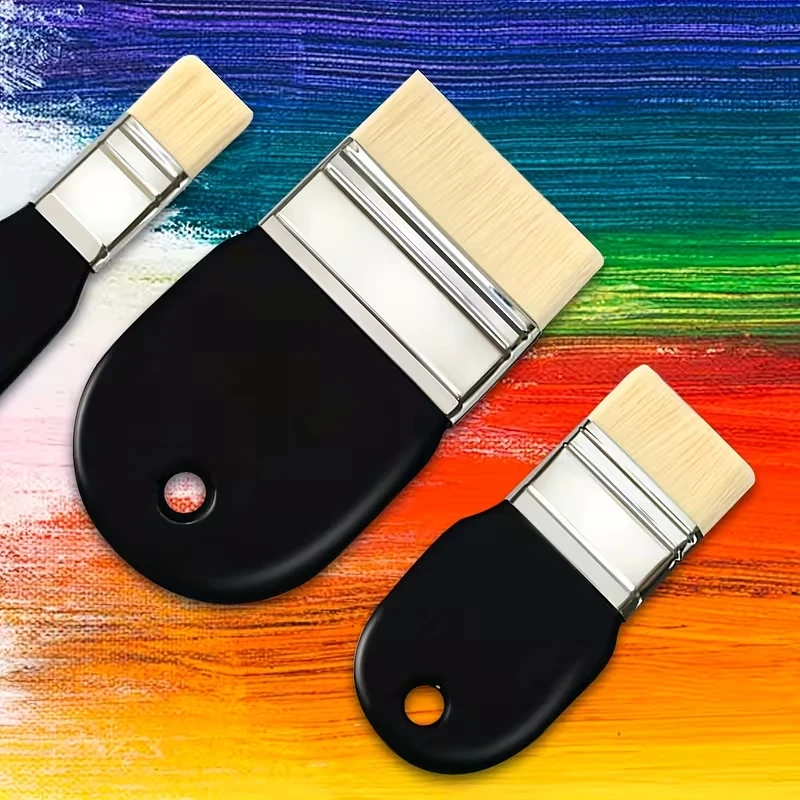 Juego de 3 pinceles planos, adecuados para acrílico, pintura al óleo, pintura, barniz, acuarela, pintor, estudiante, artistas, pinceles de nailon