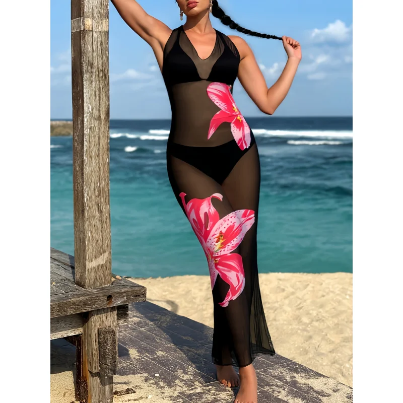 

Fashionable, casual, lightweight, comfortable beach vacation style floral print long dress