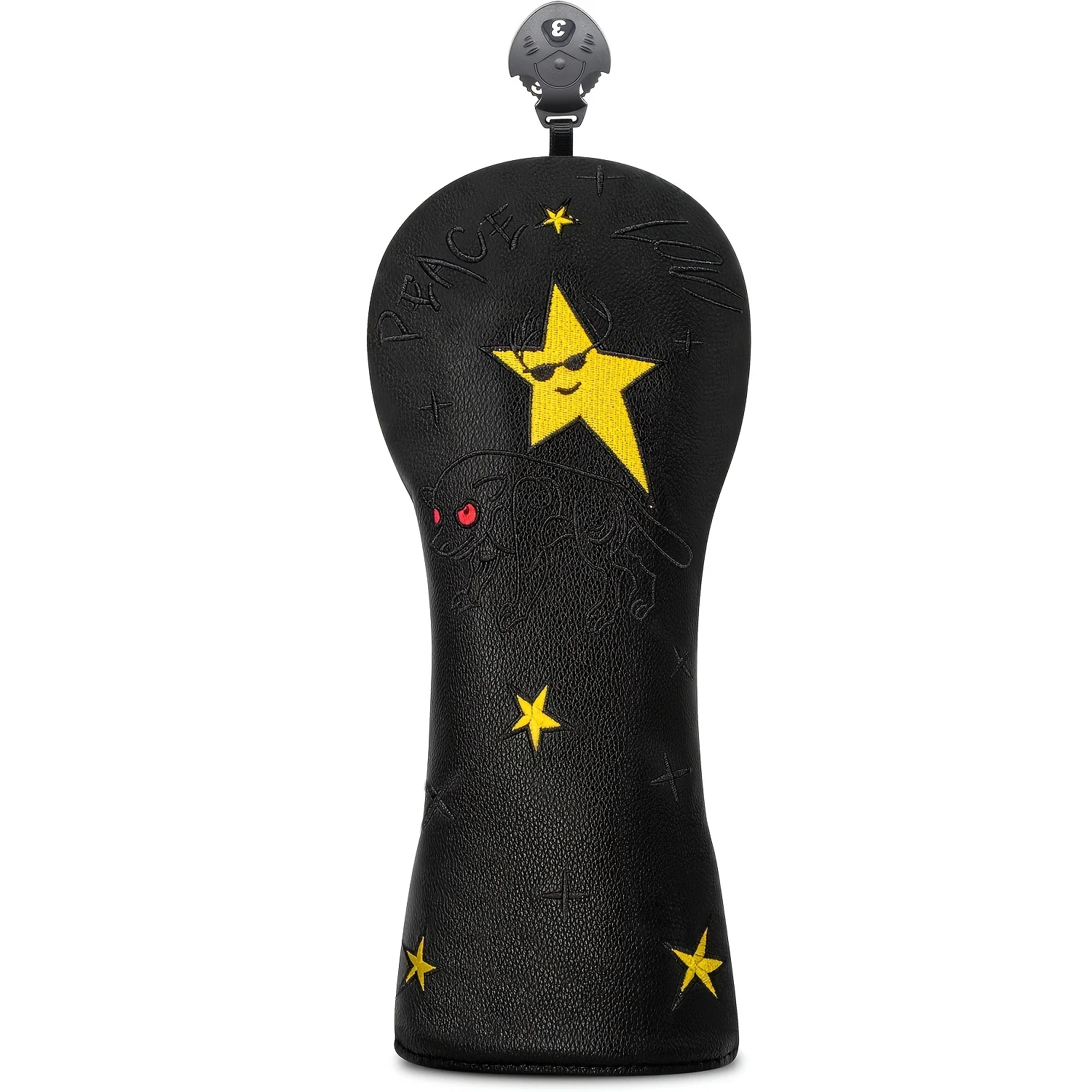 1pc/3pcs Golf Headcovers Compatible for Driver & Hybrid Clubs - Black with Yellow Star & Wolf, Fit Caps