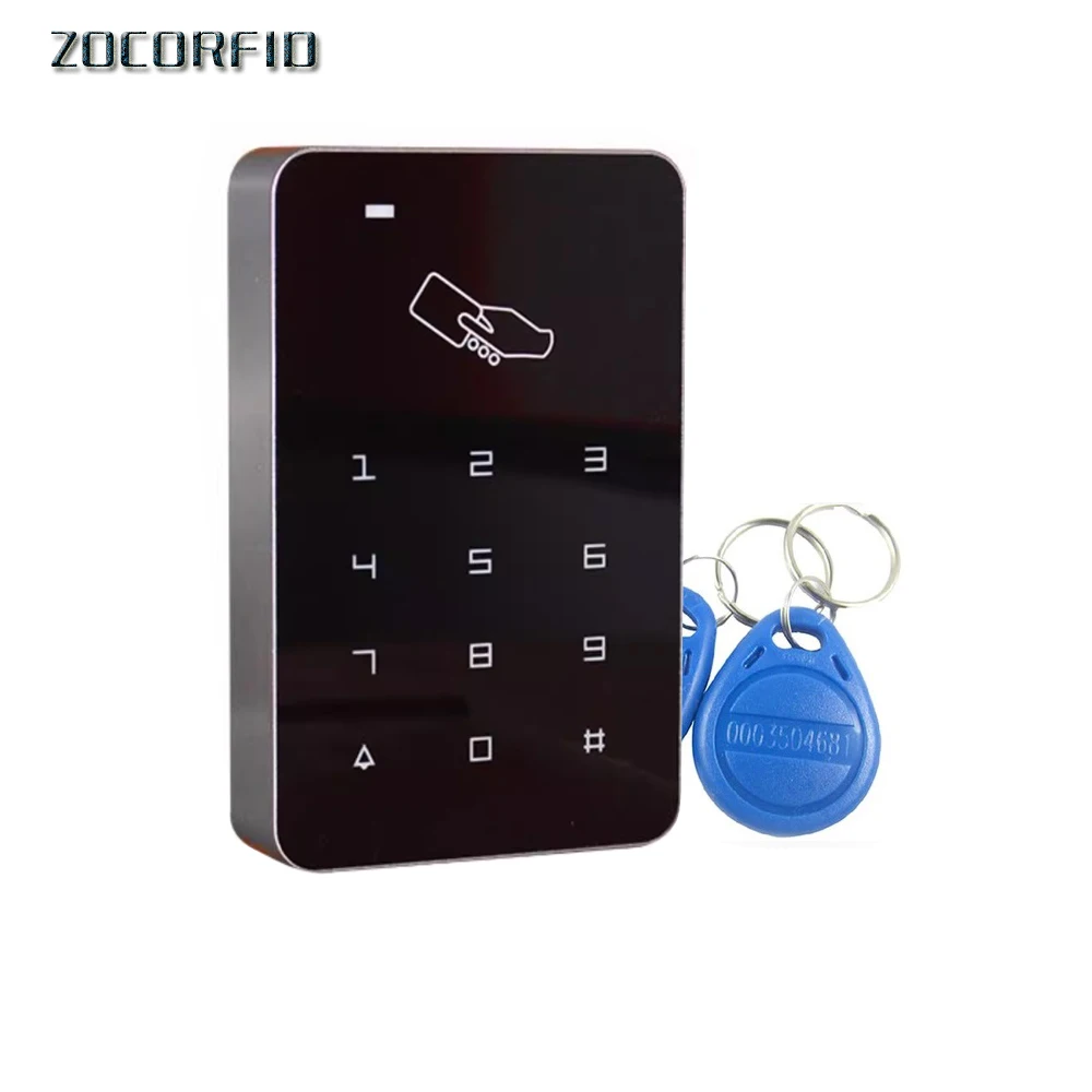 teclado touch azul led chave rfid 125khz cartoes em mais controlador de acesso por senha mais 10 teclas dc12v 01