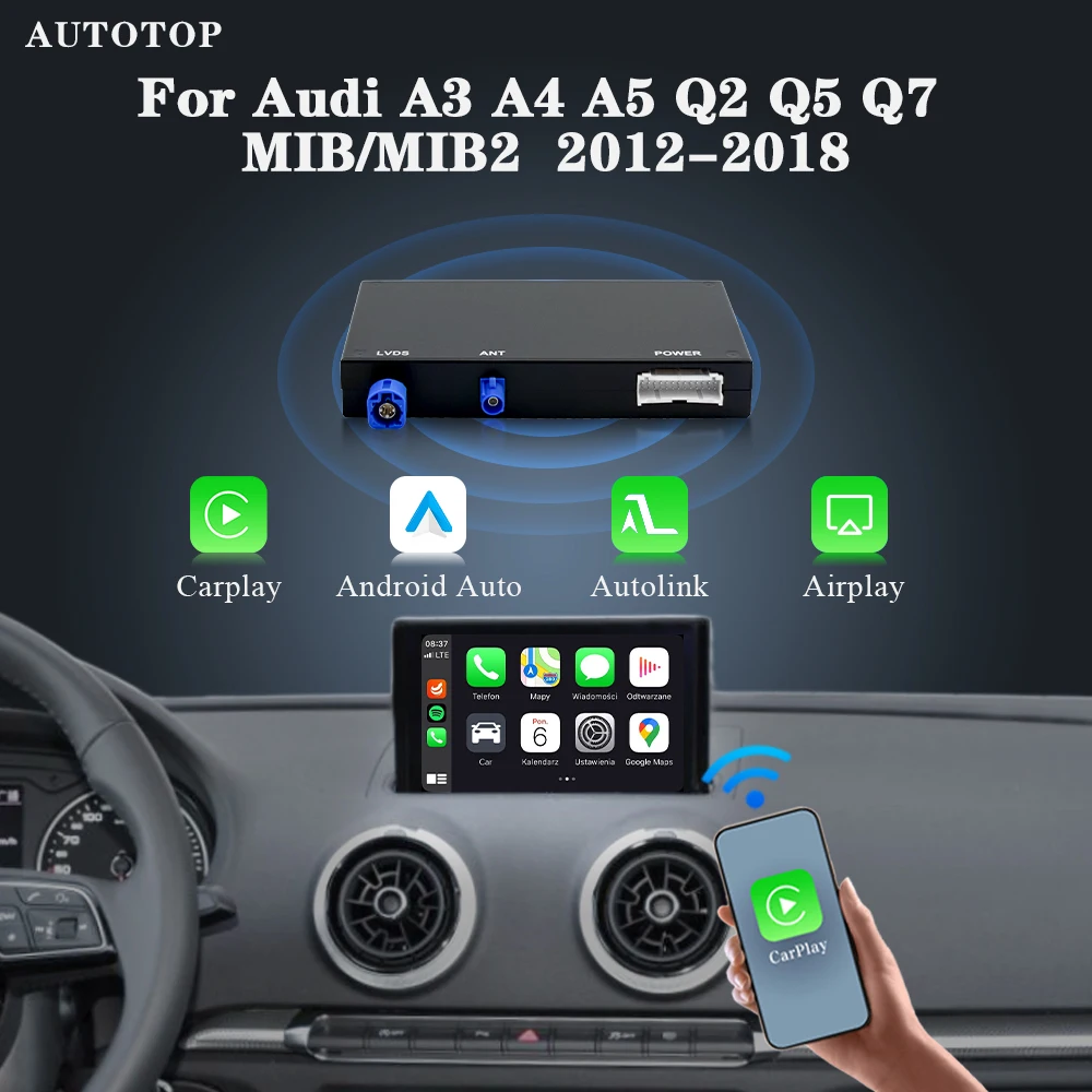AUTOTOP Wireless CarPlay Android Convertitore Automatico Box Per Audi A3 8V Q2 2013-2018 MIB MIB2 MirrorLink RearCamera WIFI GPS Nav