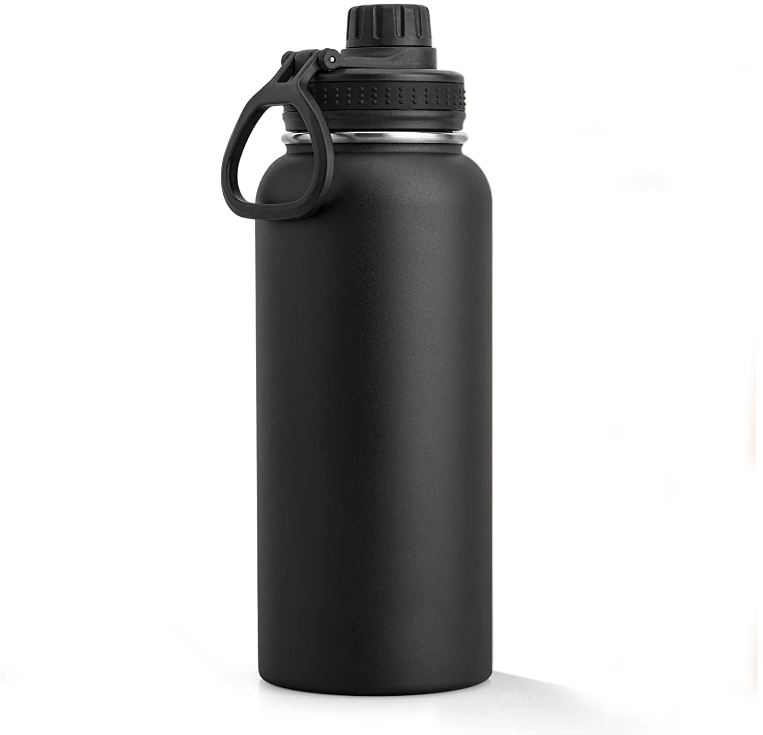 Garrafa de Água Esportiva Isolada a Vácuo, Tampa de Viagem 100% à Prova de Vazamento, Punho Paracord Sobrevivência, Aço Inoxidável, 1000ml, 32 oz