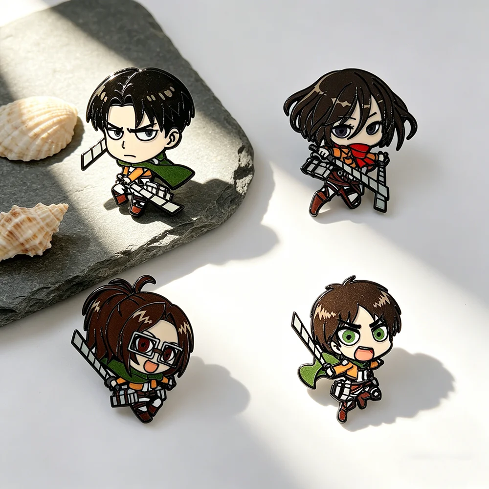 4pcs Survey Corps Enamel Pin Set Cartoon Character Lapel Pins Hange Zoe Levi Ackerman Brooch Lapel Badge Jewelry Gift